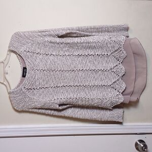 Fab'ric Sweater overlaying a sheer tan attached shirt